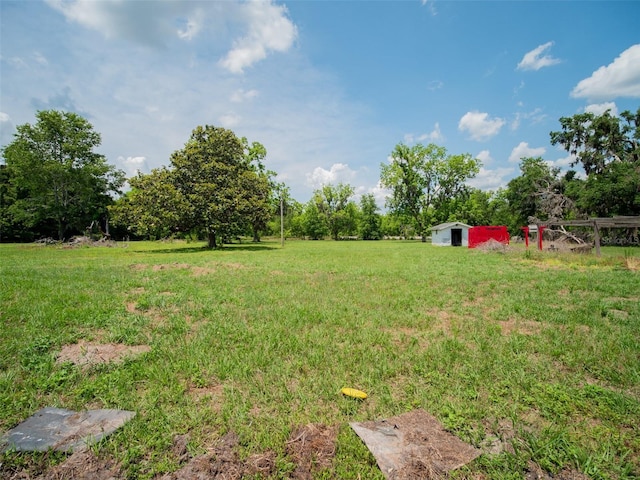 view of yard featuring an outdoor structure