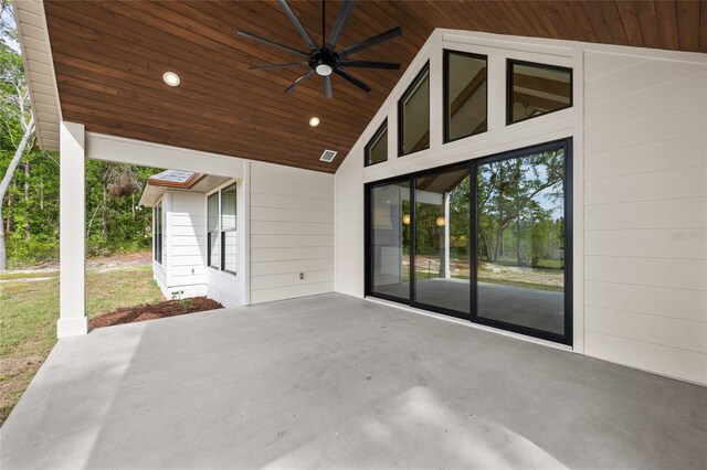 view of patio / terrace featuring visible vents and ceiling fan