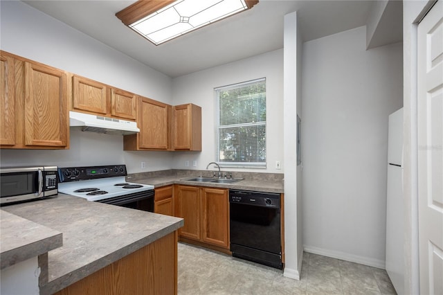 3510 SW 30th Way Unit 158, Gainesville, FL 32608 - kitchen with a sink, dishwasher, electric range oven, stainless steel microwave, and under cabinet range hood