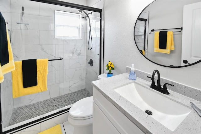 418 40th Ave S, Saint Petersburg, FL 33705 - full bathroom with toilet, a shower stall, vanity, a textured wall, and a baseboard heating unit