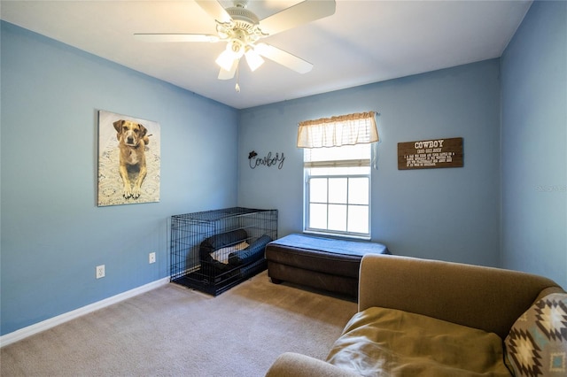 6114 NW 35th St, Gainesville, FL 32653 - sitting room featuring carpet, ceiling fan, and baseboards