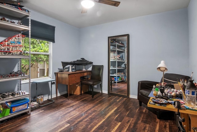 8145 SW 51st Rd, Gainesville, FL 32608 - office featuring a ceiling fan, wood finished floors, and baseboards
