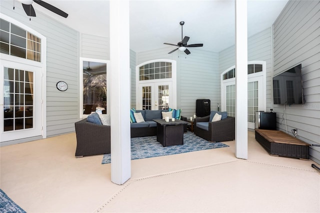 10312 SW 23rd Ave, Gainesville, FL 32607 - view of patio / terrace with ceiling fan, outdoor lounge area, and french doors