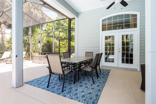 10312 SW 23rd Ave, Gainesville, FL 32607 - sunroom / solarium featuring french doors, ceiling fan, and outdoor dining space