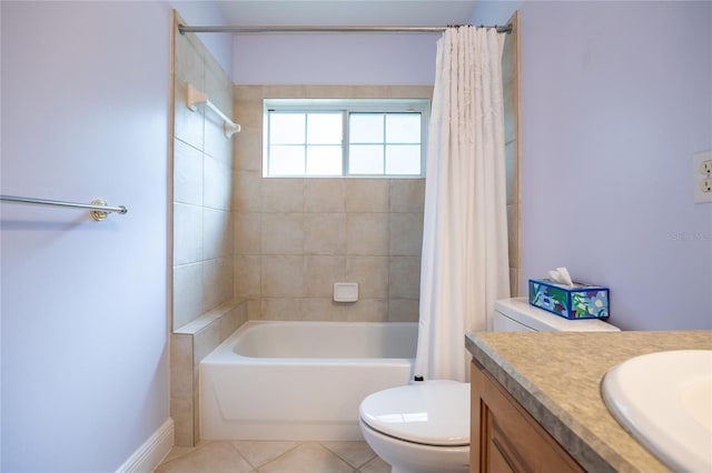 10312 SW 23rd Ave, Gainesville, FL 32607 - full bathroom featuring toilet, shower / tub combo with curtain, vanity, and tile patterned flooring