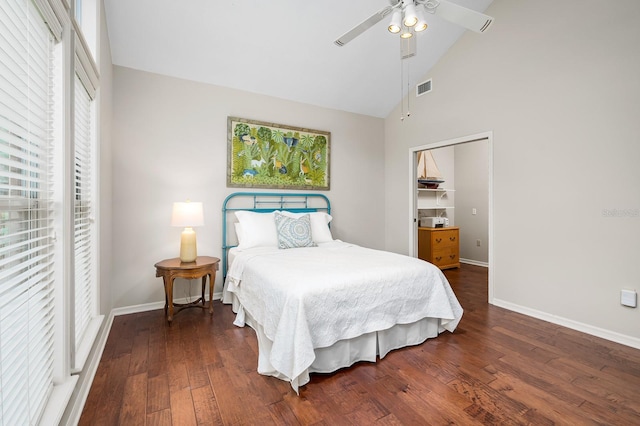 4319 SW 86th Way, Gainesville, FL 32608 - bedroom with high vaulted ceiling, wood finished floors, and ceiling fan