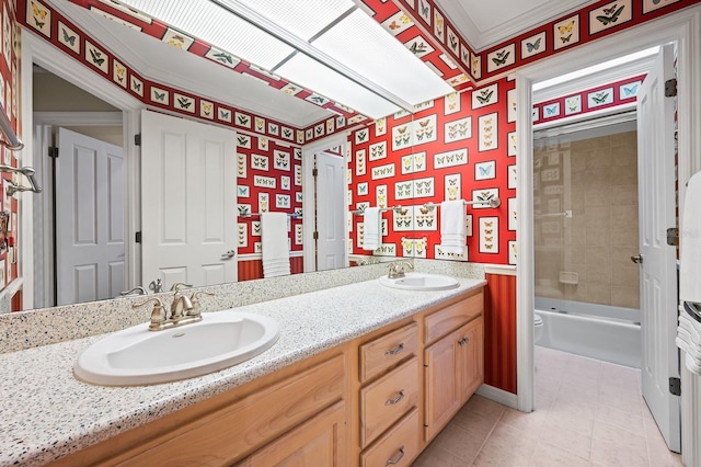 4319 SW 86th Way, Gainesville, FL 32608 - full bathroom with double vanity, tile patterned flooring, and wallpapered walls