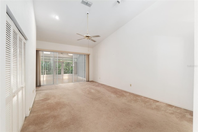 1020 NW 124th Dr, Newberry, FL 32669 - empty room featuring carpet flooring, vaulted ceiling, and ceiling fan