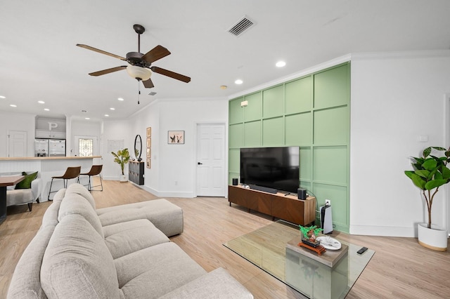 1488 NW 120th Way, Gainesville, FL 32606 - living area with a ceiling fan, visible vents, light wood-style flooring, and recessed lighting