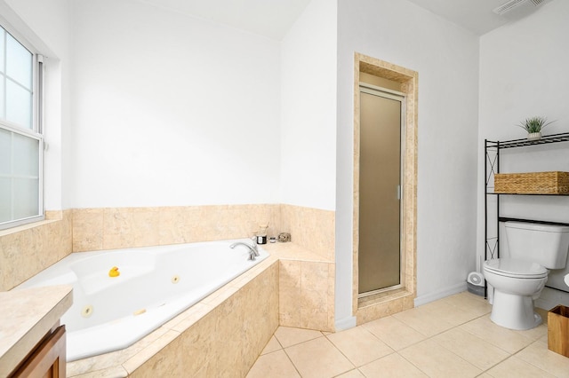 1488 NW 120th Way, Gainesville, FL 32606 - bathroom with a jetted tub, visible vents, a shower stall, tile patterned floors, and toilet