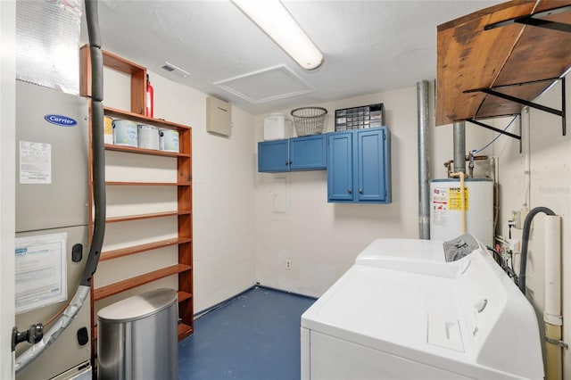 laundry room with washer and dryer, laundry area, and water heater