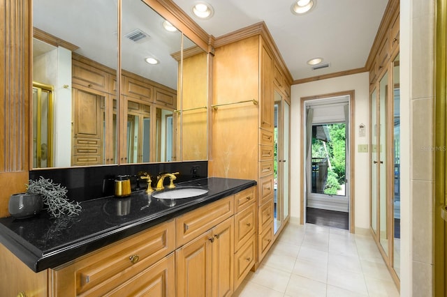 bathroom with visible vents, recessed lighting, and tile patterned floors