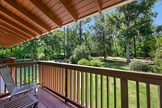 view of wooden balcony with a wooden deck