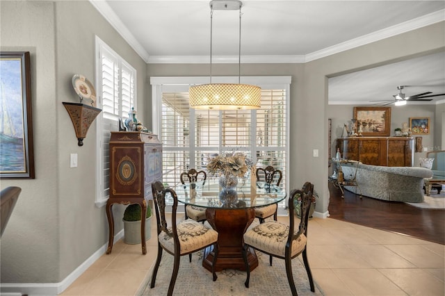 7274 SW 95th Ave, Ocala, FL 34481 - tiled dining area featuring baseboards, ornamental molding, and ceiling fan