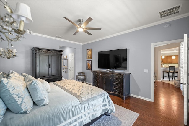 7274 SW 95th Ave, Ocala, FL 34481 - bedroom featuring visible vents, dark wood finished floors, crown molding, and baseboards