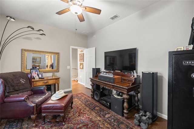 7274 SW 95th Ave, Ocala, FL 34481 - living area featuring baseboards, ceiling fan, visible vents, and wood finished floors