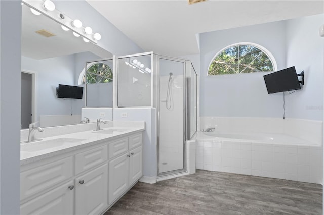 1017 NW 87th Way, Gainesville, FL 32606 - full bathroom with double vanity, a sink, a bath, and a shower stall