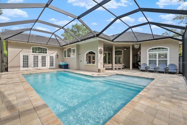 8815 SW 11th Ave, Gainesville, FL 32607 - back of property with ceiling fan, french doors, an outdoor pool, and a patio area