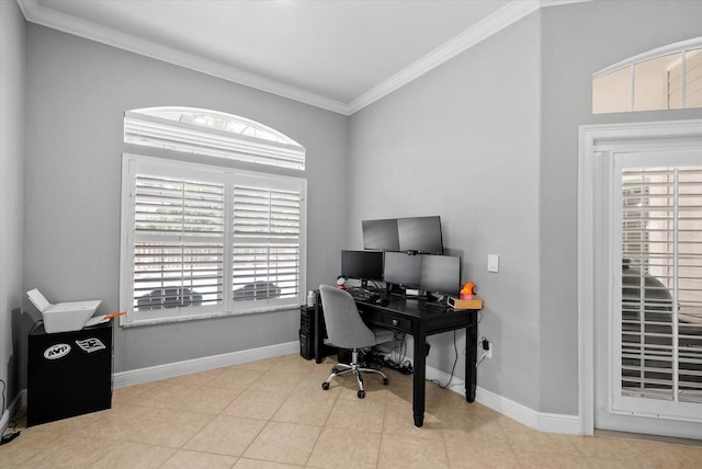8815 SW 11th Ave, Gainesville, FL 32607 - office area featuring baseboards, ornamental molding, and a wealth of natural light