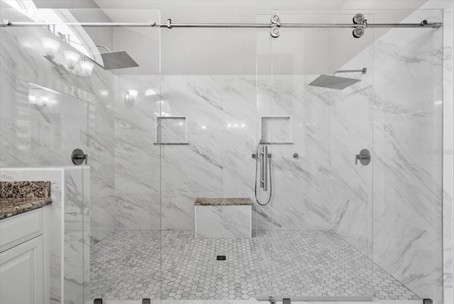 8815 SW 11th Ave, Gainesville, FL 32607 - bathroom featuring vanity and a marble finish shower