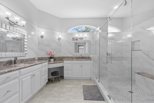 8815 SW 11th Ave, Gainesville, FL 32607 - bathroom with a sink, a marble finish shower, and two vanities