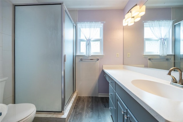 6355 NW 106th Pl, Alachua, FL 32615 - bathroom with plenty of natural light, wood finished floors, toilet, and a shower stall