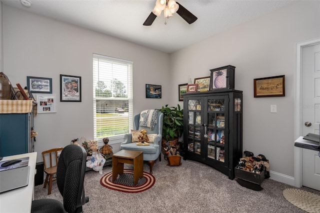 office space featuring carpet floors and ceiling fan
