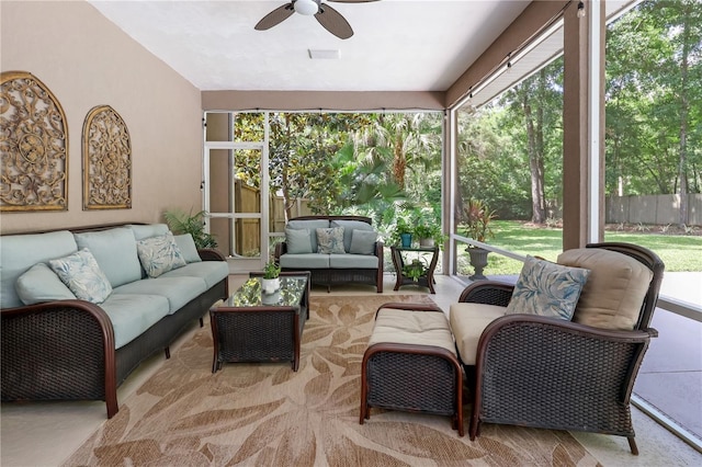 4515 SW 97th Ter, Gainesville, FL 32608 - sunroom with outdoor lounge area, ceiling fan, and healthy amount of natural light