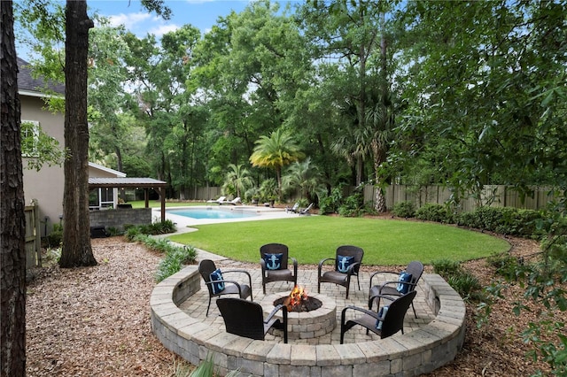 4515 SW 97th Ter, Gainesville, FL 32608 - view of yard with an outdoor fire pit, a gazebo, and a patio