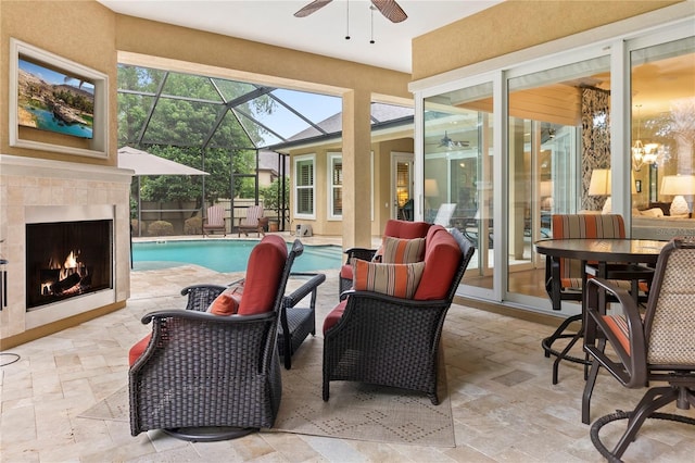 view of patio / terrace with ceiling fan and outdoor lounge area