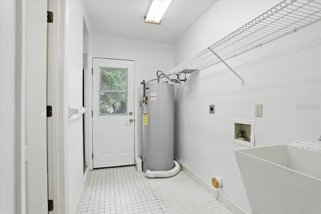 7800 SW 24th Ave, Gainesville, FL 32607 - laundry room featuring water heater, washer hookup, electric dryer hookup, and light tile patterned floors