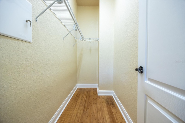 walk in closet featuring wood finished floors