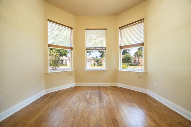 empty room featuring baseboards and hardwood / wood-style flooring