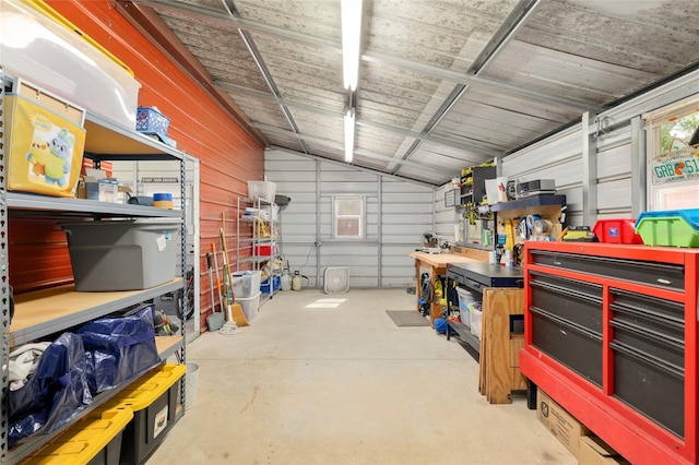 garage featuring a workshop area