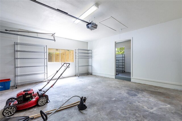 garage with a garage door opener