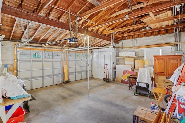 garage with a garage door opener