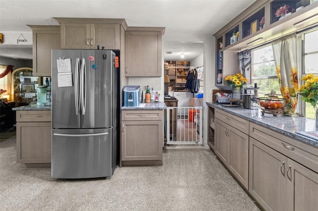 1529 NW 143rd St, Gainesville, FL 32606 - kitchen with freestanding refrigerator and stone countertops