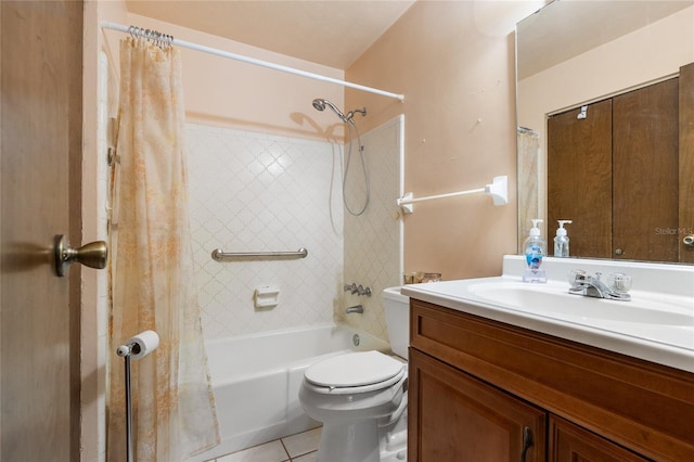 5620 NW 25th St, Gainesville, FL 32653 - bathroom featuring vanity, toilet, shower / bathtub combination with curtain, and tile patterned floors
