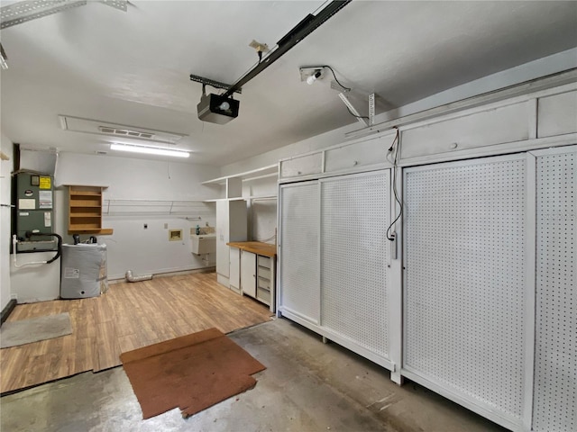 garage with heating unit and a garage door opener