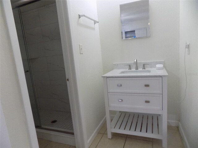 2811 SW Archer Rd Unit W 191, Gainesville, FL 32608 - bathroom with a stall shower, tile patterned flooring, vanity, and baseboards