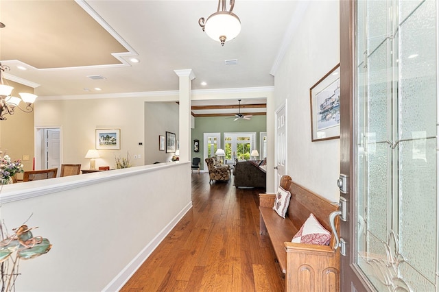 19138 NW 76th Ave, Alachua, FL 32615 - foyer featuring recessed lighting, ornamental molding, visible vents, ceiling fan, and wood finished floors