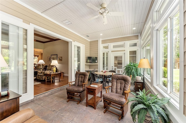 19138 NW 76th Ave, Alachua, FL 32615 - sunroom featuring recessed lighting, crown molding, and wooden ceiling