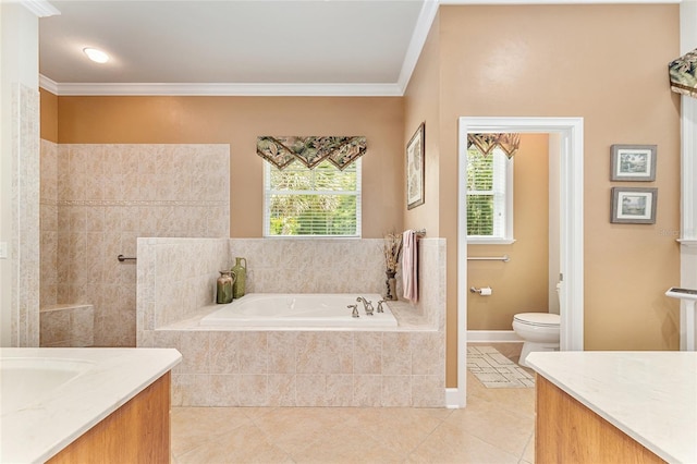 19138 NW 76th Ave, Alachua, FL 32615 - full bathroom featuring tile patterned floors, toilet, ornamental molding, and a bath