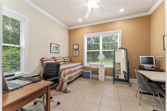 19138 NW 76th Ave, Alachua, FL 32615 - bedroom featuring light tile patterned floors, multiple windows, baseboards, and crown molding