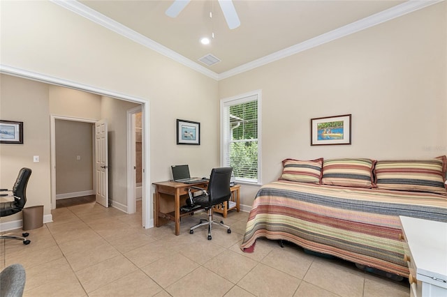 19138 NW 76th Ave, Alachua, FL 32615 - bedroom featuring crown molding, baseboards, light tile patterned floors, and visible vents