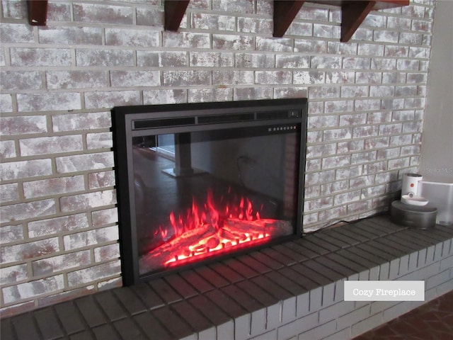 room details with a brick fireplace