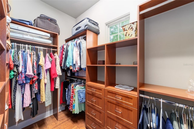walk in closet featuring light wood finished floors