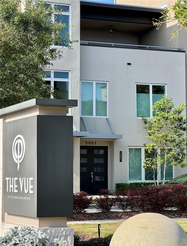 exterior space with stucco siding