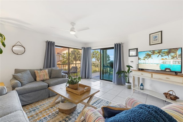 205 Pacifica Vista Way Unit 205, Saint Augustine, FL 32080 - living room featuring light tile patterned floors and a ceiling fan