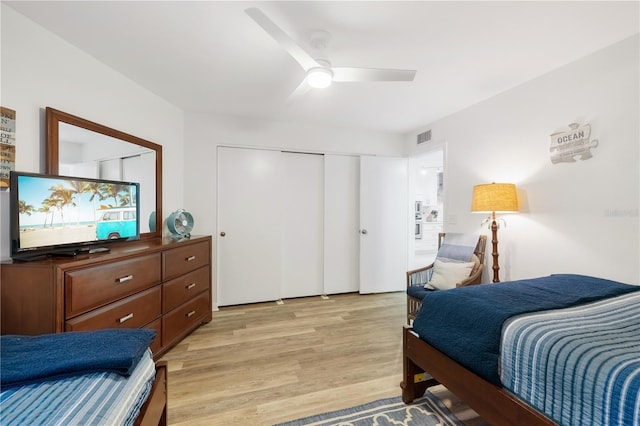 205 Pacifica Vista Way Unit 205, Saint Augustine, FL 32080 - bedroom featuring ceiling fan, a closet, light wood finished floors, and visible vents